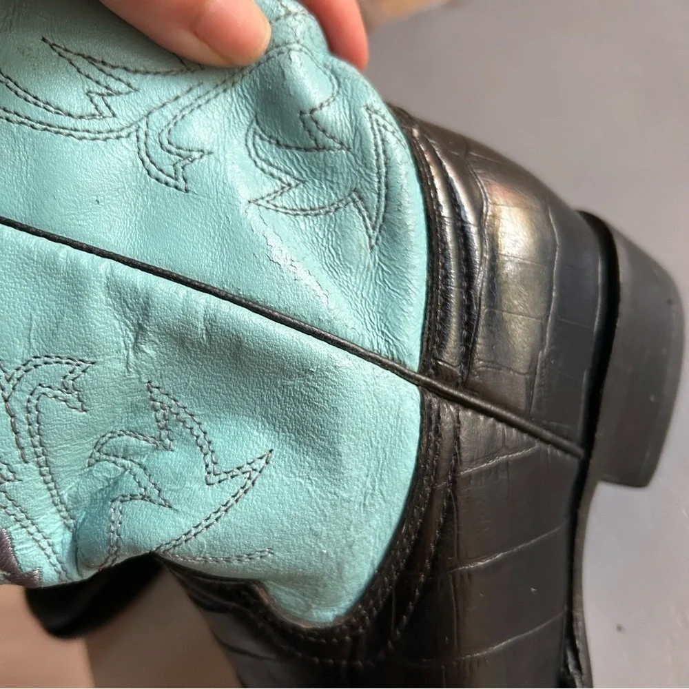 Ferrini Girls black turquoise Cowhide Leather Western Cowgirl Boots Size 13